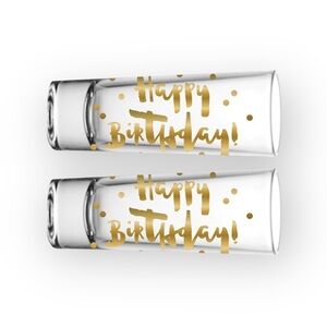 new Happy Birthday Shot Glass Set of 2 ✶ Double Shot Glasses ✶ Gold Foil Print ✶